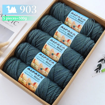 500g contient 5 écheveaux de fil de laine d'alpaga épais, 245 aiguilles, fil à tricoter, fil de matériel de bricolage pour pulls à tricoter, fil pour la fabrication de pulls en laine, grands manteaux, châles, chapeaux,