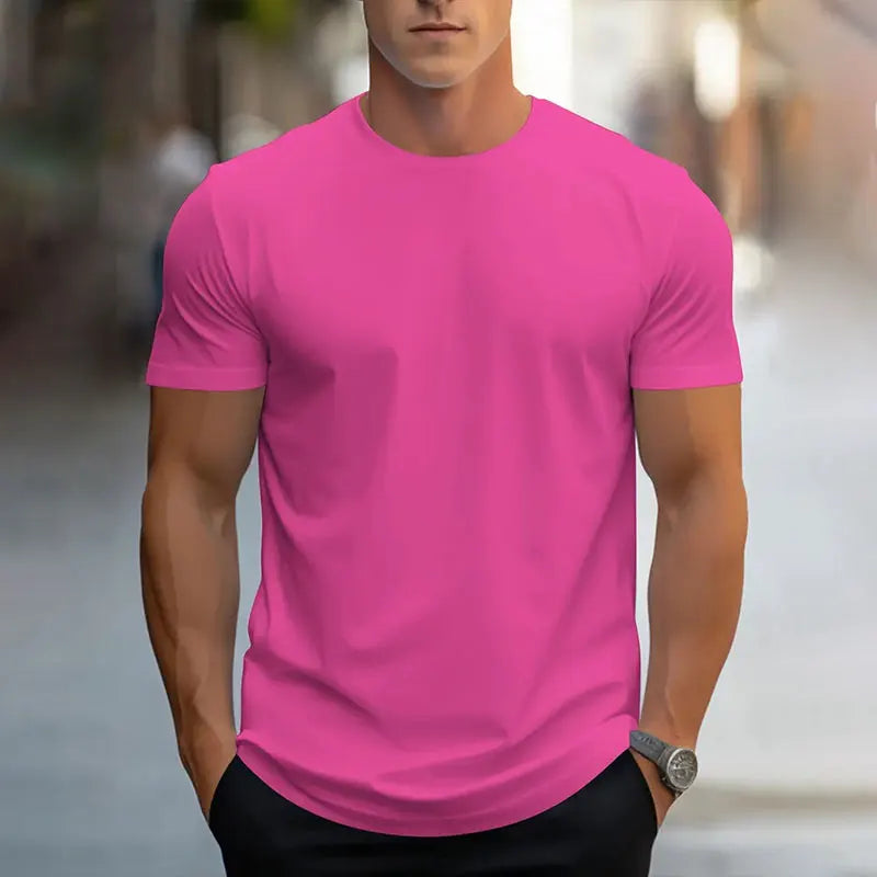 2024 Nouveau Col Rond À Manches Courtes T-Shirt Classique Mode Solide Couleur Sport Respirant À Manches Courtes D'été Respirant Gym Top