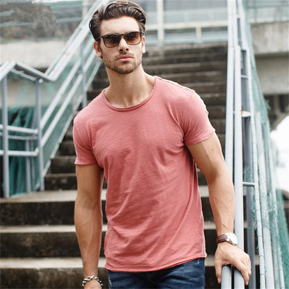 100% coton hommes T-shirt décontracté doux Fitness été mince T-shirts hommes vêtements de maison col rond à manches courtes solide T-shirt pour hommes