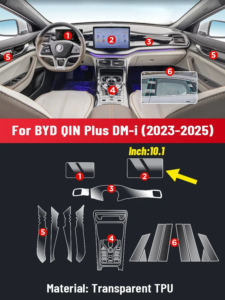 Film Transparent en TPU pour Console centrale de voiture BYD QIN PLUS 2024 2025, panneau multimédia de Navigation, protection anti-rayures, Film intérieur