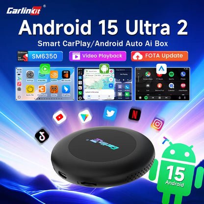 CarlinKit 3 en 1 Android 15 CarPlay Ai Box adaptateur sans fil Android Auto Qualcomm SM6350 128GB 8 cœurs pour Youtube Netflix FOTA