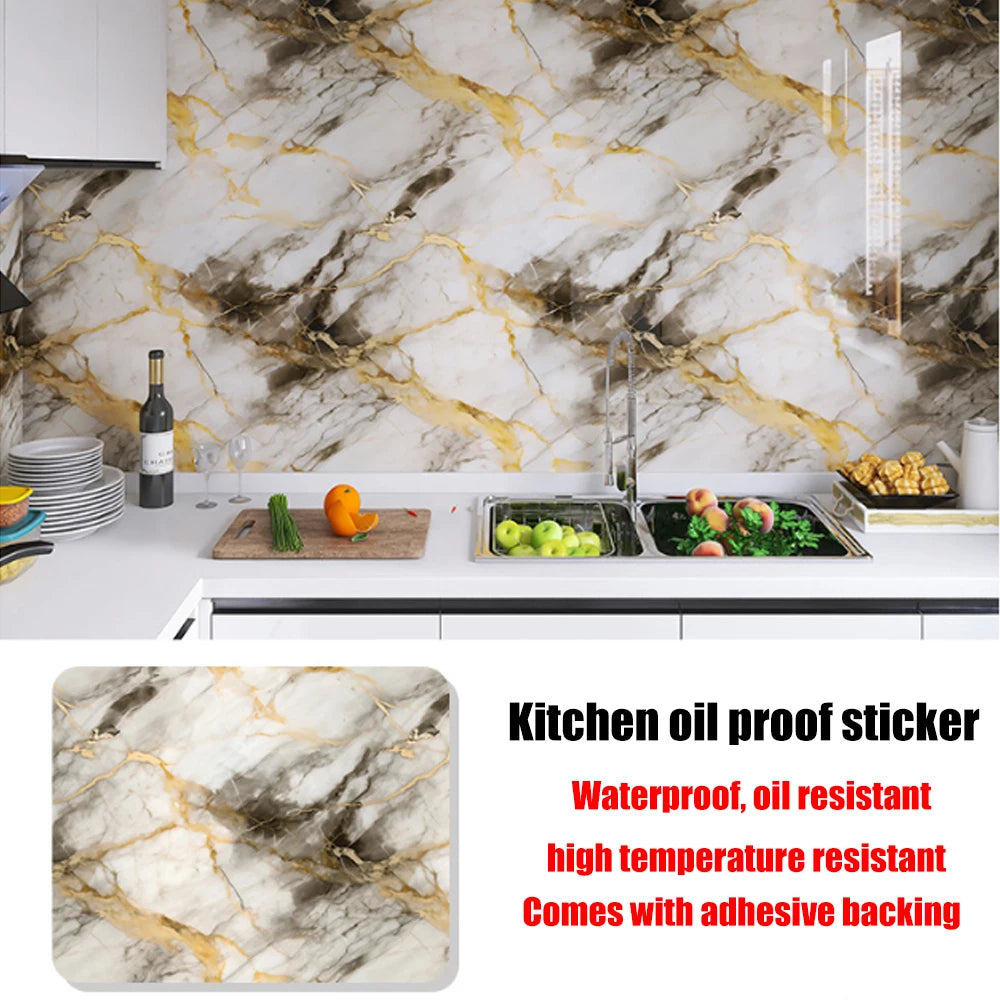 Autocollants muraux en marbre résistants à l'huile pour cuisine, 40cm, papier peint auto-adhésif résistant aux taches, haute température, décoration de la maison