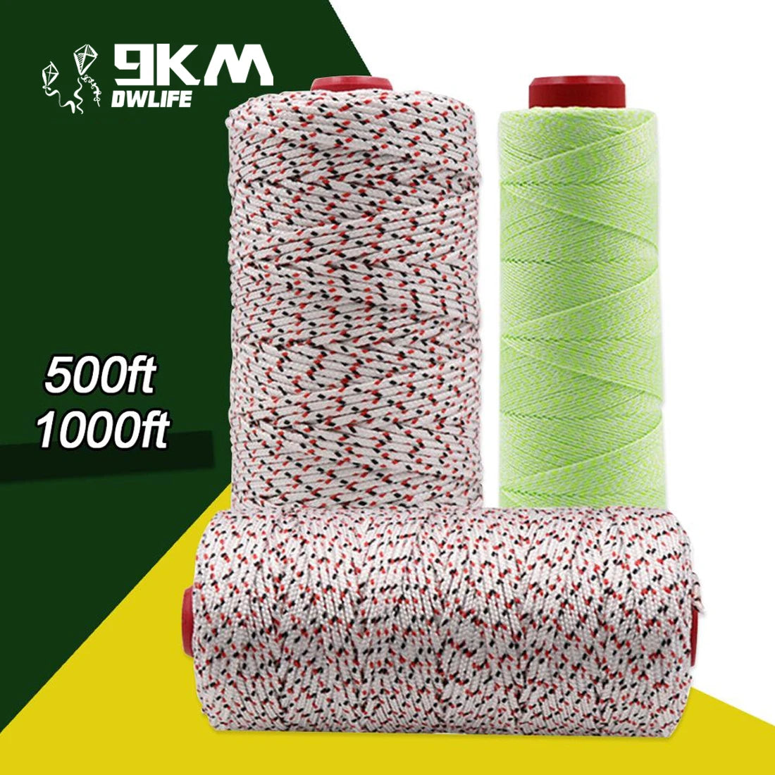 خيط طائرة ورقية عالي القوة 9KM، 1.0 مم ~ 3.0 مم، خط داكرون 150 متر ~ 300 متر للتحكم، 1 متر ~ 8 متر، حقيبة ظهر طائرة كبيرة، طلب صغير