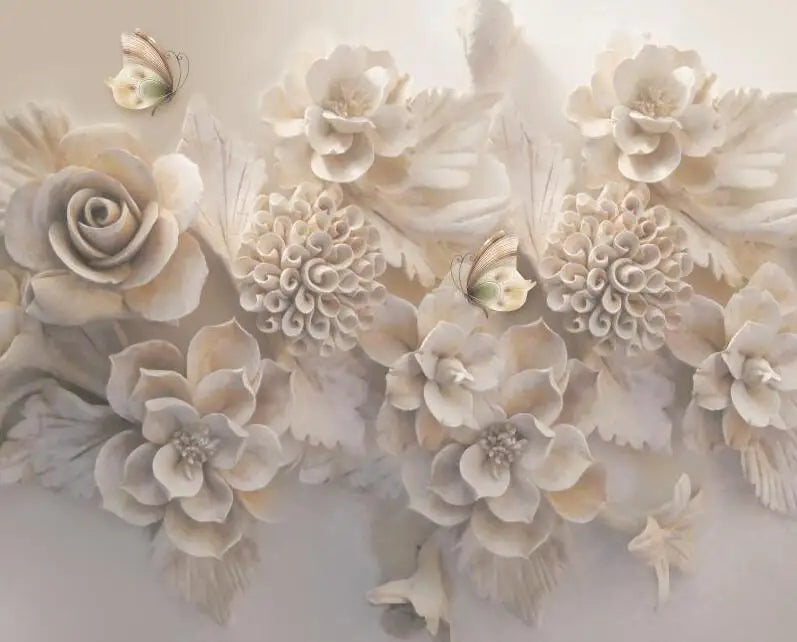 Beibehang – papier peint 3d personnalisé, grand tissu de soie, relief tridimensionnel, fleur et papillon, arrière-plan de télévision