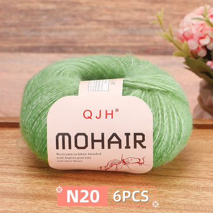 Fil Mohair doux et chaud, 6 paquets/150g, chaussettes de pull en tricot faites à la main, fil d'écharpe châle au Crochet, 60% Mohair, 40% acrylique