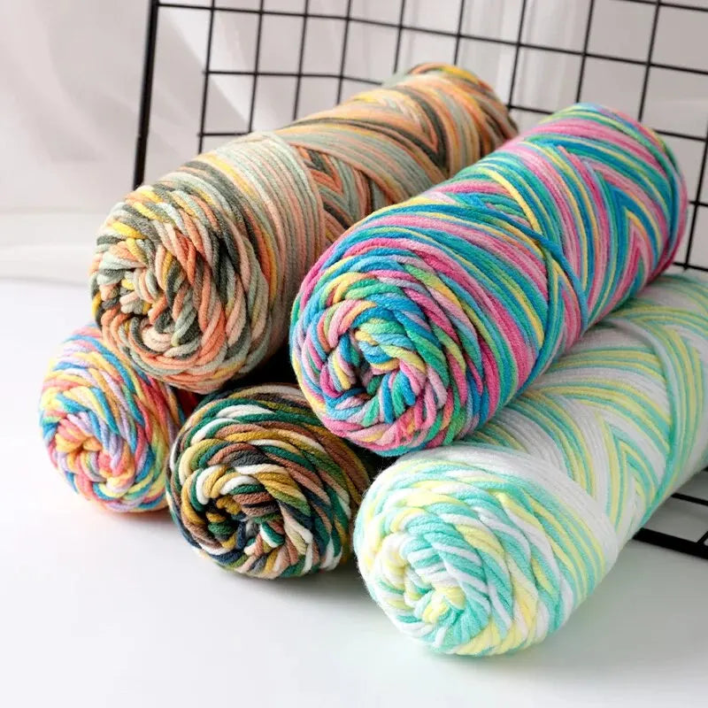2 pièces de fil à tricoter en coton de lait teinté à 5 brins, coloré, pour bébé, écharpe tissée à la main, épaisseur moyenne, matériel de crochet fait main, sac