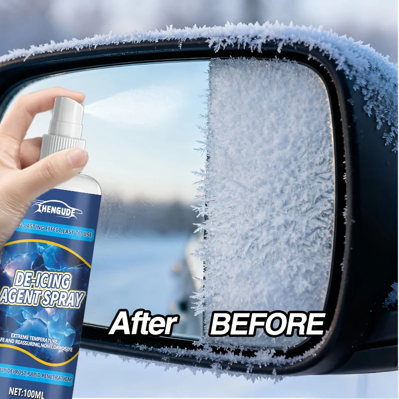 Spray anti-neige et de glace pour vitres de voiture – Convient aux rétroviseurs/fenêtres/portes en hiver – Élimine rapidement le gel et derrite la neige, empêche le congélation et protège votre voiture, un incontour