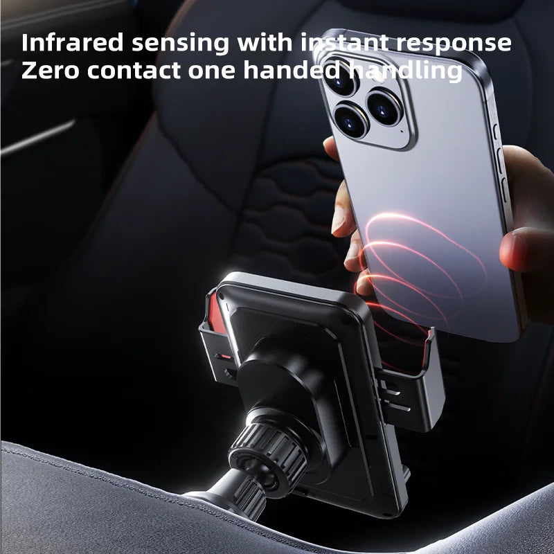 Chargeur sans fil pour voiture 15W, serrage automatique infrarouge, support de charge rapide, support de téléphone pour grille d'aération