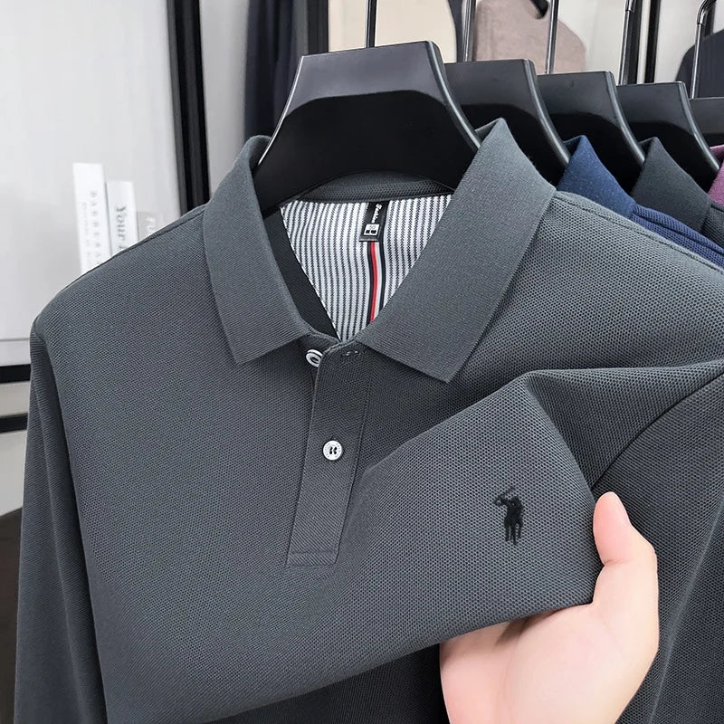 100% pur coton automne et hiver hommes mode sport marque brodé poney à manches longues POLO affaires t-shirt style décontracté
