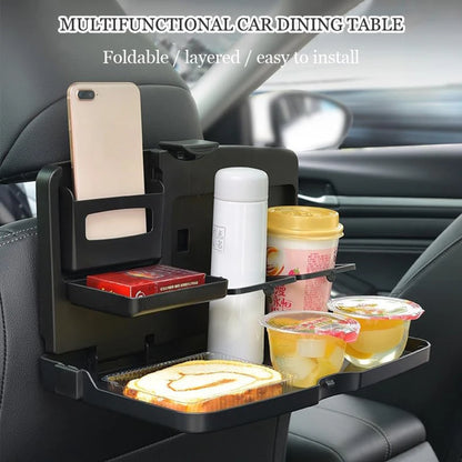 Table pliable pour siège arrière de voiture, plateau de repas multifonctionnel pour voyage en voiture avec porte-gobelet et poche de rangement, organisateur pour dossier de siège de voiture