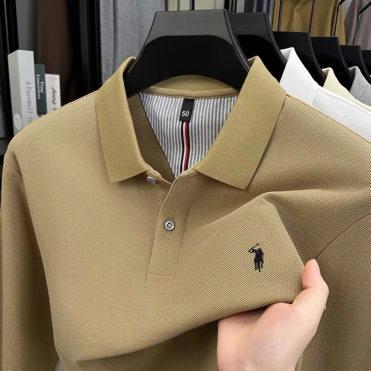 100% pur coton automne et hiver hommes mode sport marque brodé poney à manches longues POLO affaires t-shirt style décontracté