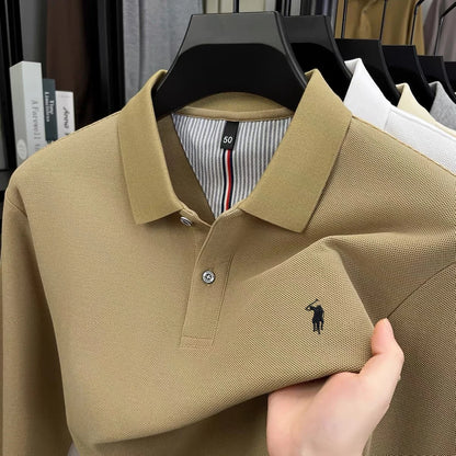 100% pur coton automne et hiver hommes mode sport marque brodé poney à manches longues POLO affaires t-shirt style décontracté