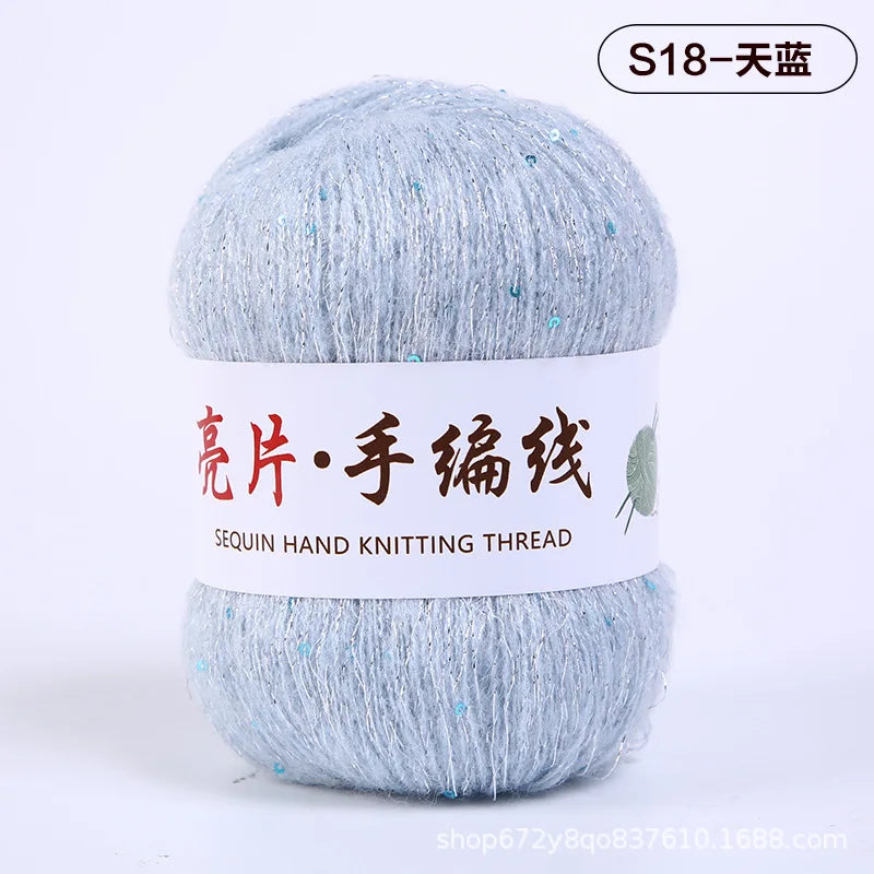 Fil de mohair de dentelle avec paillettes, fil de boucle de crochet, paillettes brillantes, pull de bricolage, 150g, 50G * 3