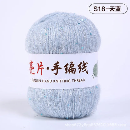Fil de mohair de dentelle avec paillettes, fil de boucle de crochet, paillettes brillantes, pull de bricolage, 150g, 50G * 3