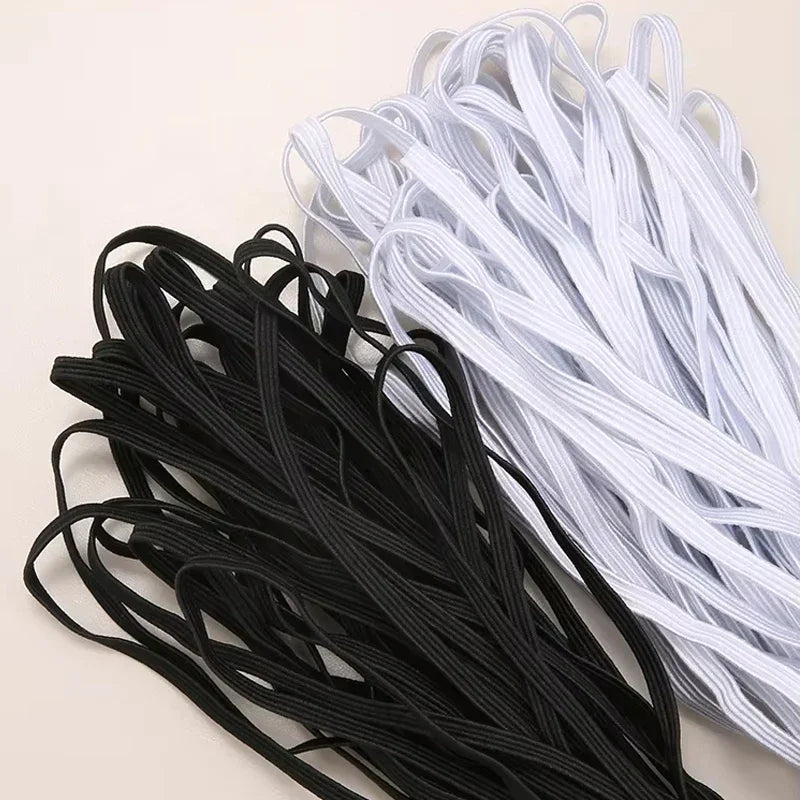 Bande élastique plate de 10m, blanc et noir, bande élastique plate à haute élasticité, corde extensible de couture pour sous-vêtements, pyjamas, attaches, garniture de masque de bricolage