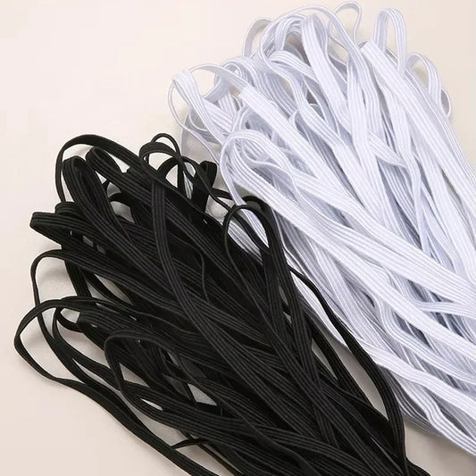 Bande élastique plate de 10m, blanc et noir, bande élastique plate à haute élasticité, corde extensible de couture pour sous-vêtements, pyjamas, attaches, garniture de masque de bricolage
