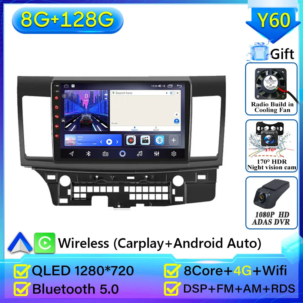 Autoradio Android 14 pour Mitsubishi Lancer 10 CY 2007-2017 Android 15 Navigation GPS Android Auto stéréo Carplay écran No 2din