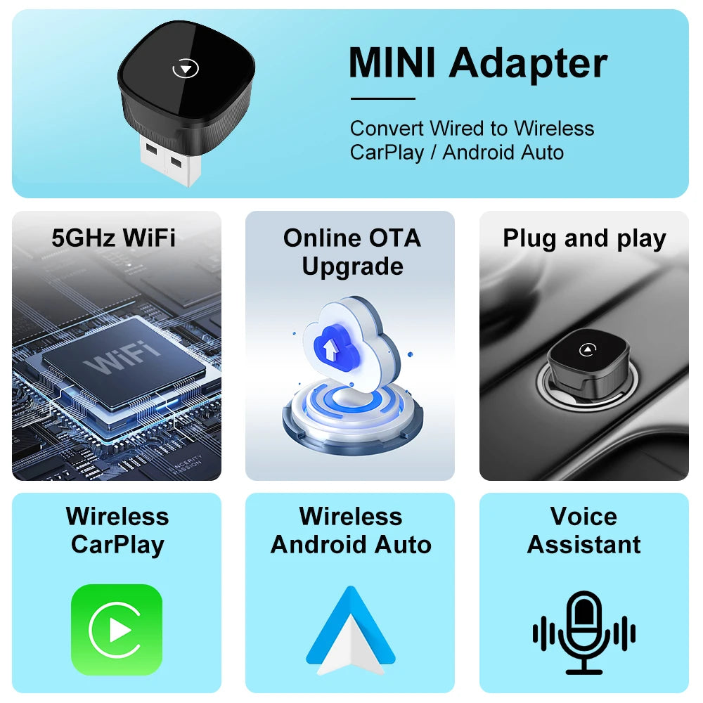 Adaptateur Auto CarPlay/Android sans fil, Plug and Play, pour VW, Toyota, Nissan, Ford Benz, filaire vers sans fil, pour voitures filaires OEM, nouveauté 2026