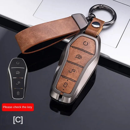 Étui pour clé pour BYD Song Plus Atto 3 Han EV Tang DM Qin joint dauphin cuir métal porte-clés à distance porte-clés accessoires de voiture