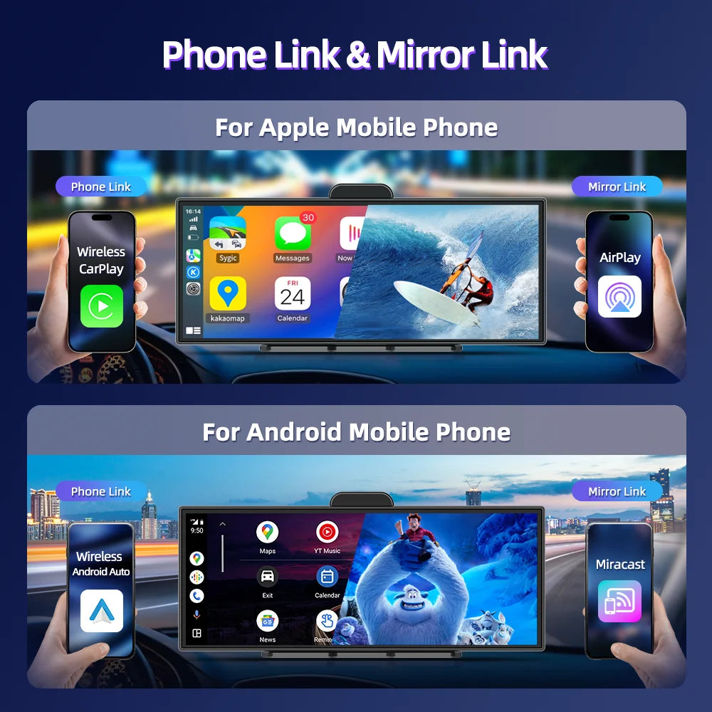 Imagebon amélioré 11,4′′ H70 Pro 4K ADAS Écran intégré pour voiture DVR sans fil CarPlay et Android Auto Vision nocturne GPS Caméra de tableau de bord