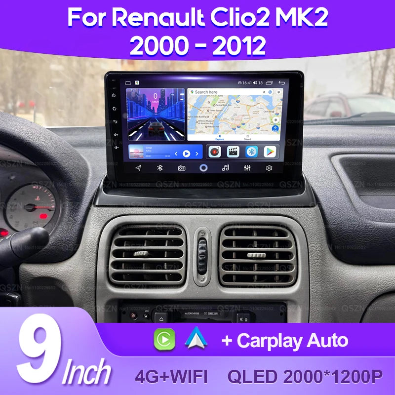 QSZN pour Renault Clio2 BB CB MK2 2001 - 2006 Android 13 autoradio lecteur vidéo multimédia CarPlay Auto 4G unité principale Navigation
