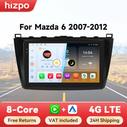 Hizpo Android 14 pour Mazda 6 2007 - 2012 lecteur multimédia de voiture Navigation GPS Radio Carplay Navi 360 caméra 4G No 2 Din 2din DVD