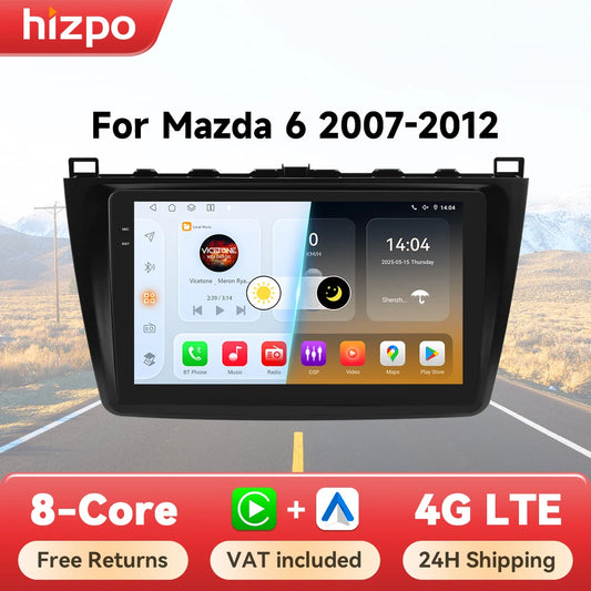 Hizpo Android 14 pour Mazda 6 2007 - 2012 lecteur multimédia de voiture Navigation GPS Radio Carplay Navi 360 caméra 4G No 2 Din 2din DVD