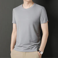 T-shirt à Manches Courtes pour Homme, Col Rond, Solide, avec Poignets Brodés, à la Mode, Confortable, Respirant et artificiel astique