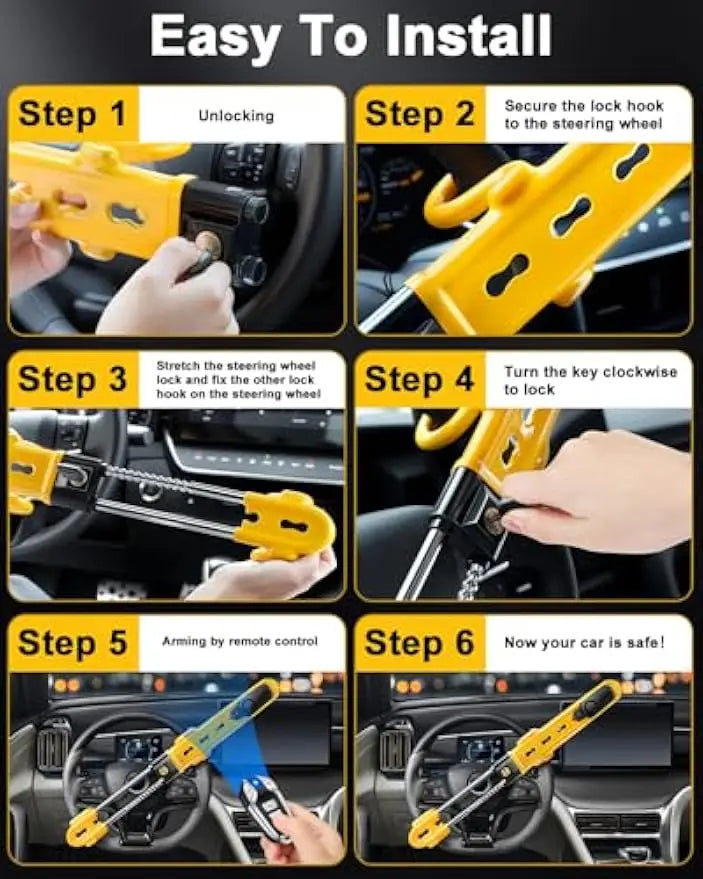 Verrouillage de volant robuste avec alarme 113dB, dispositif antivol réglable pour voitures, camions, fournes, SUV