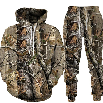 Camouflage plante chasse animale impression 3D sweats à capuche pantalons ensembles hommes sweats pantalons de survêtement deux pièces costumes survêtement hommes vêtements