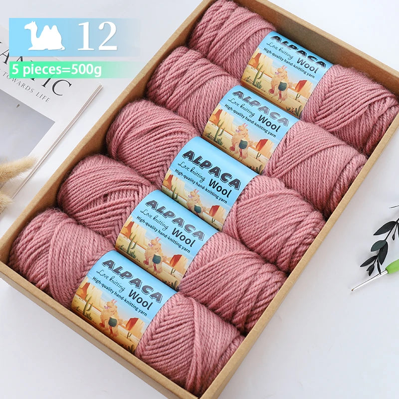 500g contient 5 écheveaux de fil de laine d'alpaga épais, 245 aiguilles, fil à tricoter, fil de matériel de bricolage pour pulls à tricoter, fil pour la fabrication de pulls en laine, grands manteaux, châles, chapeaux,
