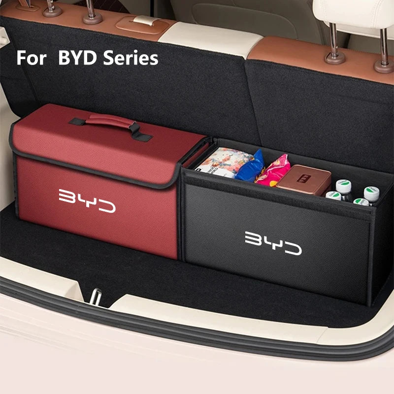 Boîte de rangement de coffre de voiture adaptée pour BYD DOLPHIN ATTO2 ATTO3 SEAL U 6 SEALION 7 2025, sac de rangement en cuir, boîte à outils de coffre de voiture, accessoires