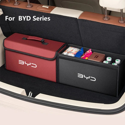 Boîte de rangement de coffre de voiture adaptée pour BYD DOLPHIN ATTO2 ATTO3 SEAL U 6 SEALION 7 2025, sac de rangement en cuir, boîte à outils de coffre de voiture, accessoires