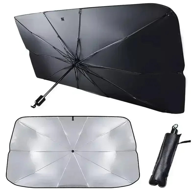 Amagi – pare-soleil de voiture style parapluie, verre avant, colle argentée, protection solaire, tissu d'isolation thermique, résistant aux Uv, outils de parapluie pliant