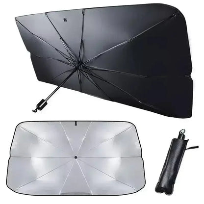 Amagi – pare-soleil de voiture style parapluie, verre avant, colle argentée, protection solaire, tissu d'isolation thermique, résistant aux Uv, outils de parapluie pliant