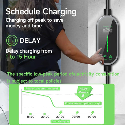 شاحن سيارة كهربائية محمول AFEEV 3.6KW من النوع 2 IEC62196-2/النوع 1/GBT قابل للتعديل 6-16 أمبير، تحكم عبر التطبيق، مقبس أوروبي IP65، شحن سريع آمن