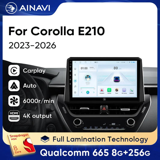 Ainavi voiture multimédia pour Toyota Corolla 2022 2023 2024 2025 2026 E210 autoradio sans fil Android Auto Carplay 4G WIFI GPS 2 DIN