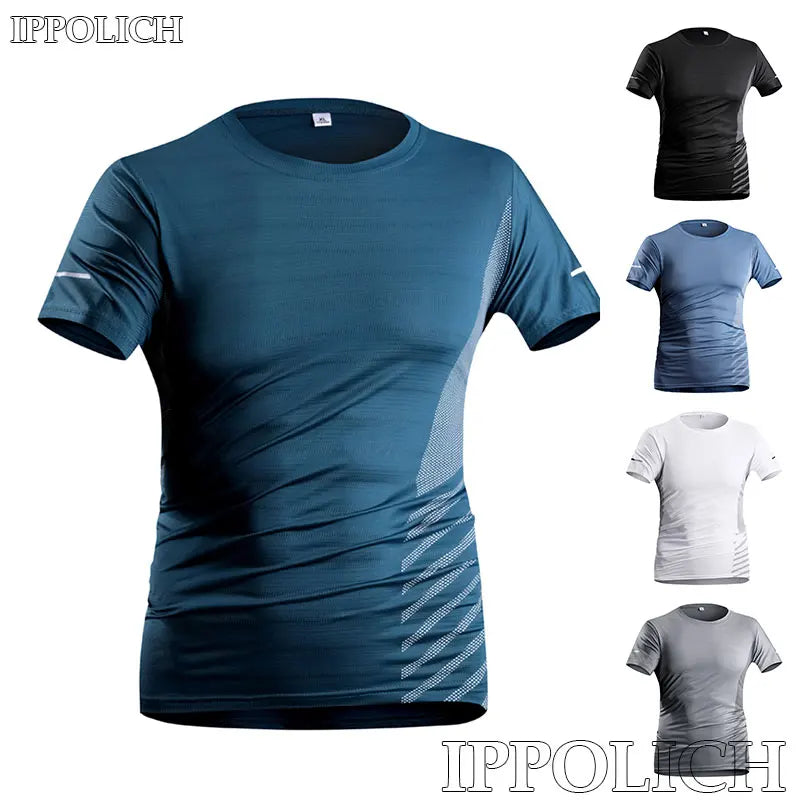 T-shirt de course à manches courtes pour hommes, Ice InjThin, Top Casting, Impression, vaccage rapide, Respirant, Fitness, Sports, Été, 5XL