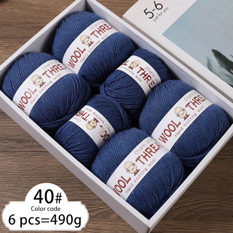 Fil de laine d'aldéhyde moyen, production de bricolage fin, tricoté à la main, pull chaud à la mode, écharpe et chapeau, boule de fil, 500g