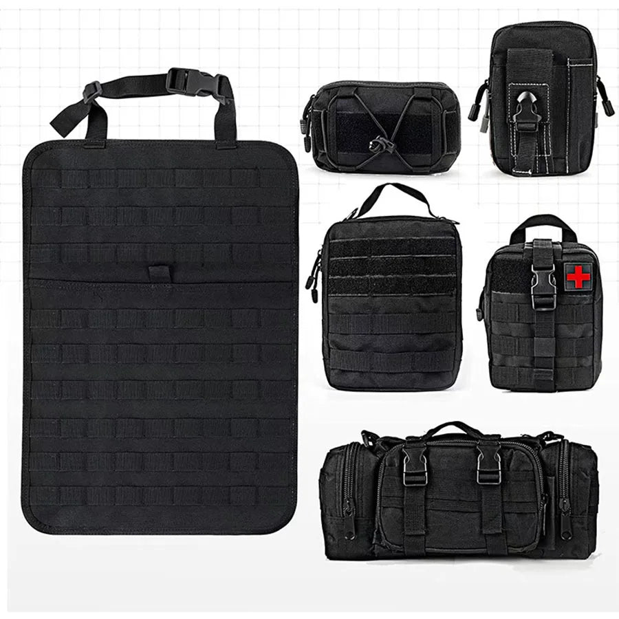 Organisateur de rangement suspendu tactique multifonction de haute qualité, 55x37CM, 600D, 6 pièces en 1, pour siège arrière de voiture