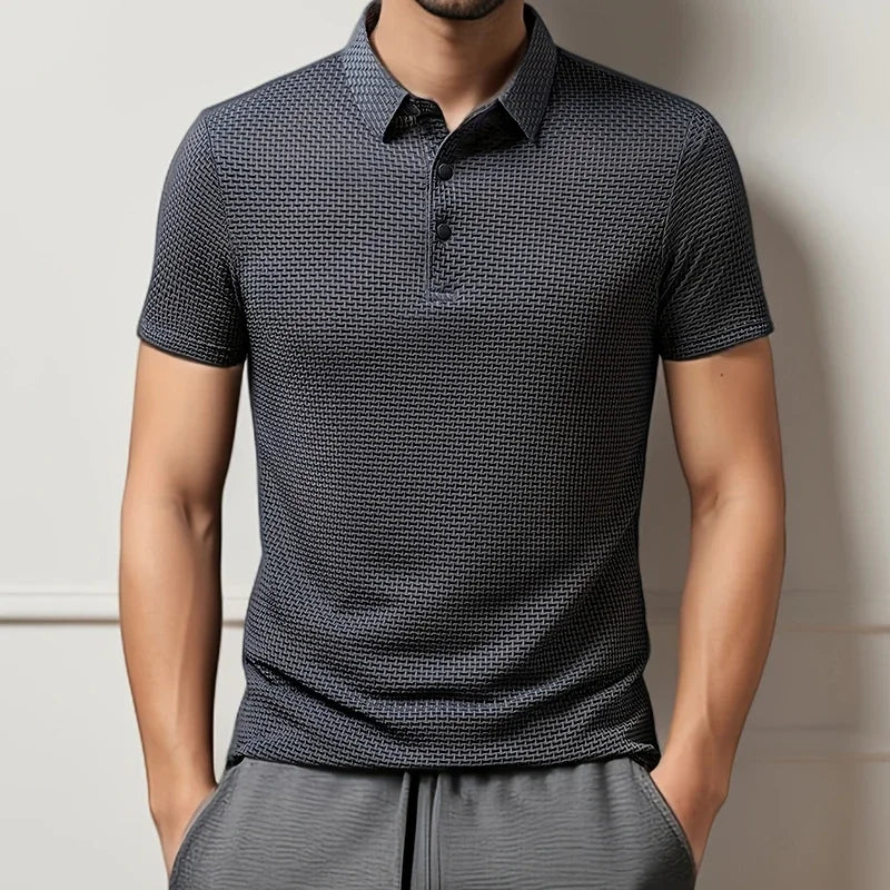 2025 hommes d'affaires décontracté à manches courtes fleur d'os couleur unie POLO mode respirant confortable été polyvalent haut