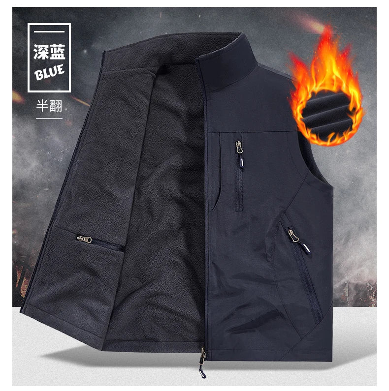 Gilet d'extérieur pour hommes, nouvel article d'automne et d'hiver avec plusieurs poches, vêtements Double face et gilet en velours, gilet ample surdimensionné