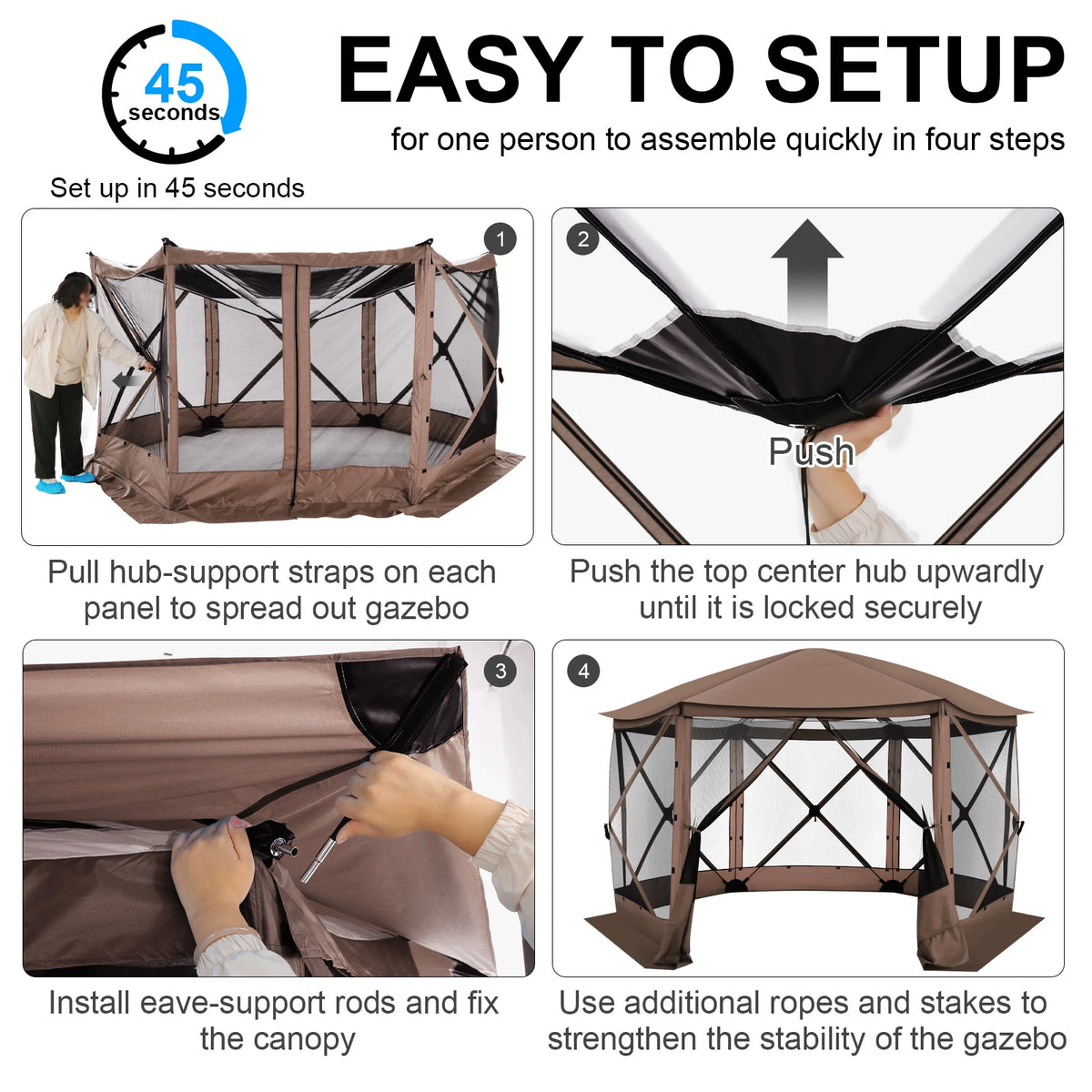 Maison d'écran de tente de belvédère escamotable pour le camping, pièce d'écran de 12x12 avec le toit parfait, belvédère d'écran extérieur avec le filet