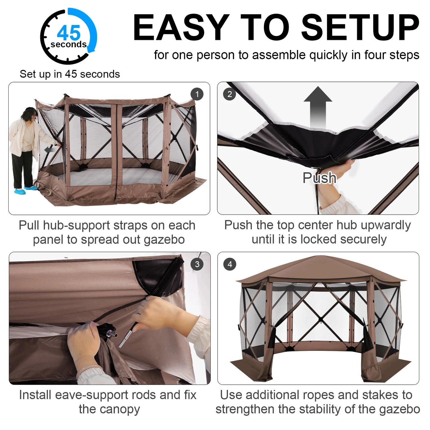 Maison d'écran de tente de belvédère escamotable pour le camping, pièce d'écran de 12x12 avec le toit parfait, belvédère d'écran extérieur avec le filet