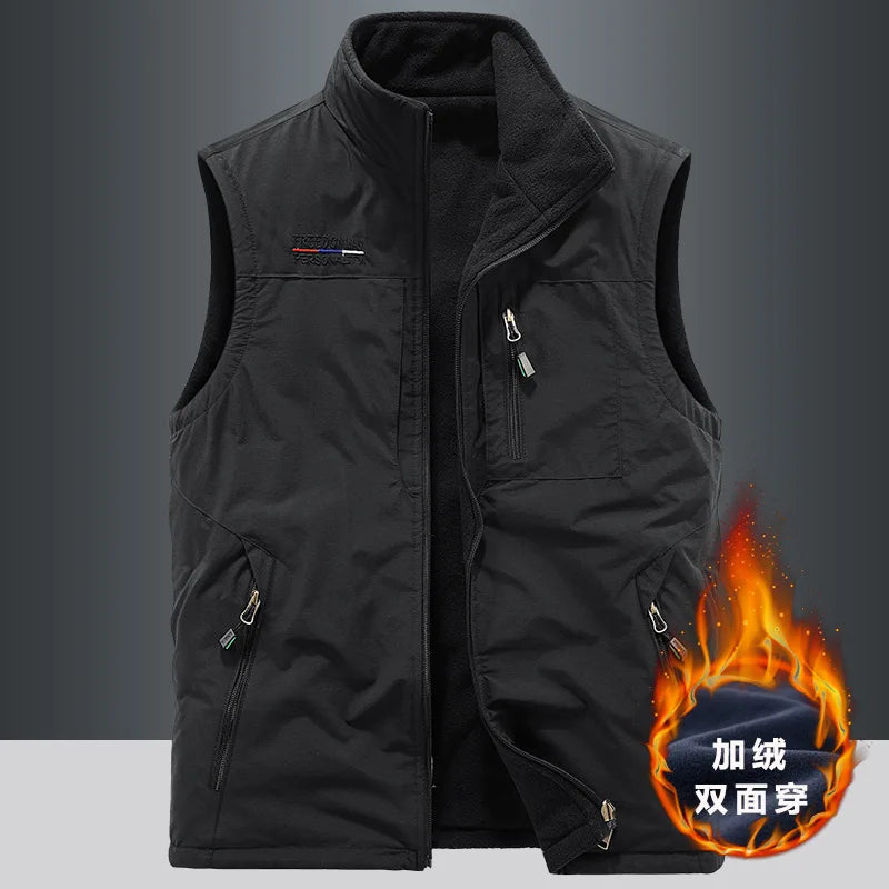 Gilets chauds en polaire pour hommes, multi-poches, vestes d'escalade sans manches, gilets Cargo pour porter des deux côtés, 6X, nouvelle collection automne