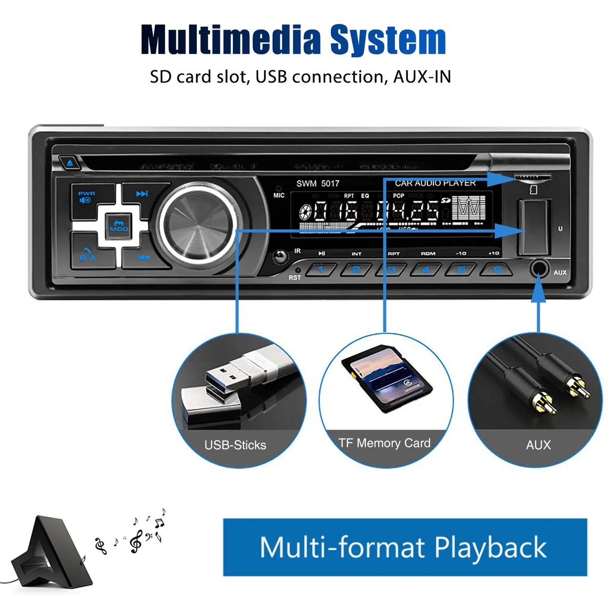 ESSGOO Autoradio 1 din autoradio Support CD/VCD/DVD autoradio RDS FM Bluetooth AUX RCA USB TF carte 1Din MP3 lecteur multimédia