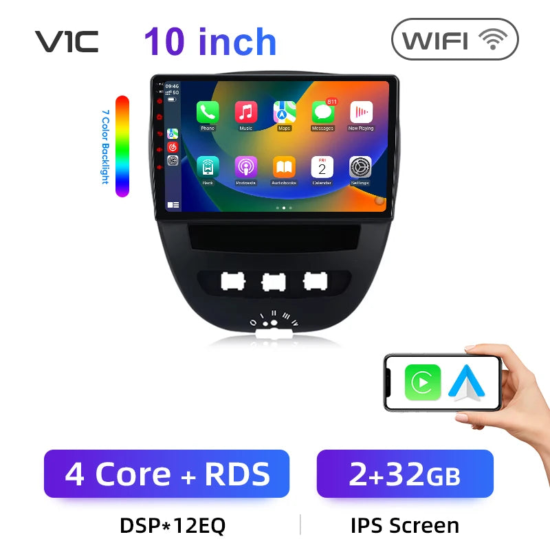 Junsun CarPlay sans fil pour Apple Auto autoradio stéréo pour Peugeot 107 Toyota Aygo citroën 2005-2014 GPS écran tactile multimédia