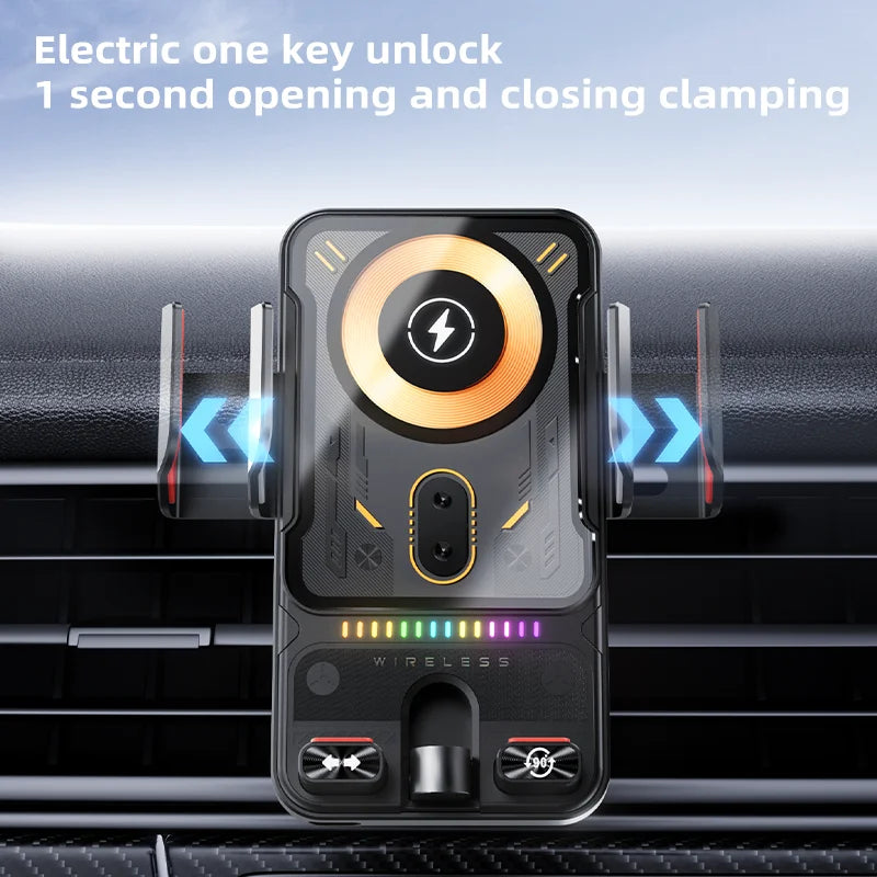 Chargeur sans fil pour voiture 15W, serrage automatique infrarouge, support de charge rapide, support de téléphone pour grille d'aération