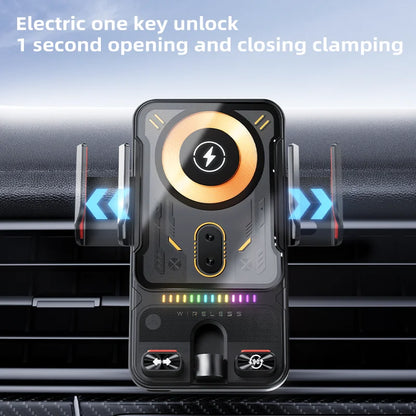 Chargeur sans fil pour voiture 15W, serrage automatique infrarouge, support de charge rapide, support de téléphone pour grille d'aération