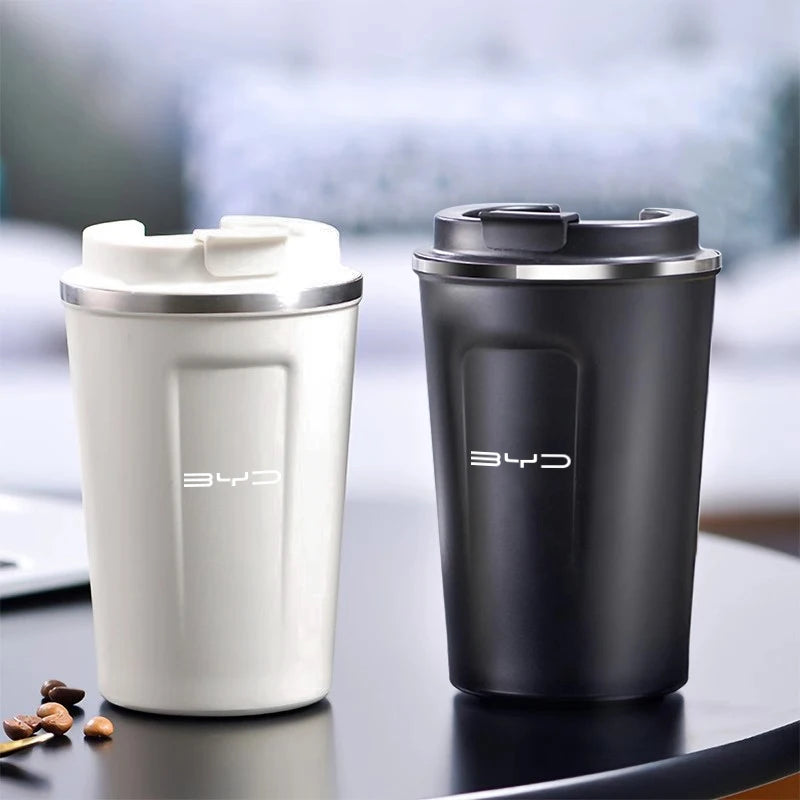 Tasse à café de voiture de 380ML, tasse thermique de voyage en acier inoxydable pour BYD Qing E3 Atto 3 E6 Tang F3 D1 chanson Yuan E2 E1 I3 G3 M6 F3R E9 S8